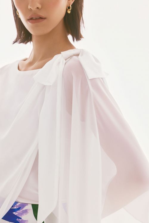 Joseph Ribkoff Vanilla Chiffon and Silky Knit Poncho Top Style 251739.